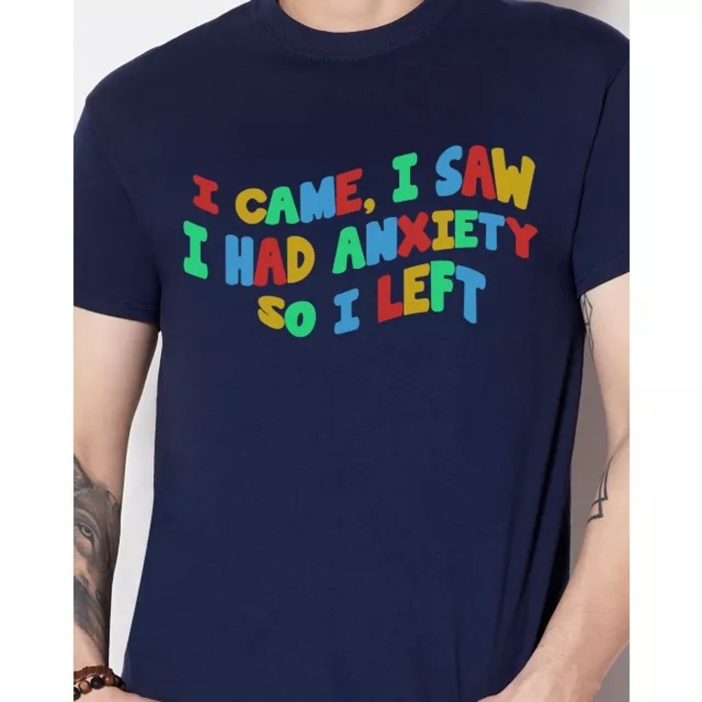 Spencer’s “I Came, I Saw, I Had Anxiety So I Left” Navy Funny Graphic T-Shirt
